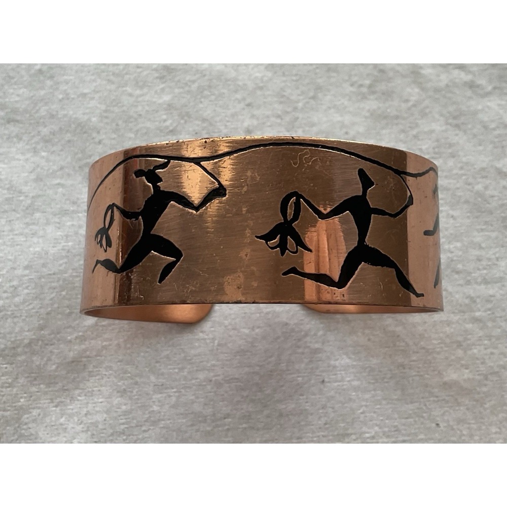 Vintage Copper Tribal Cuff Bangle Bracelet Wide Thin Band Estate Jewelry